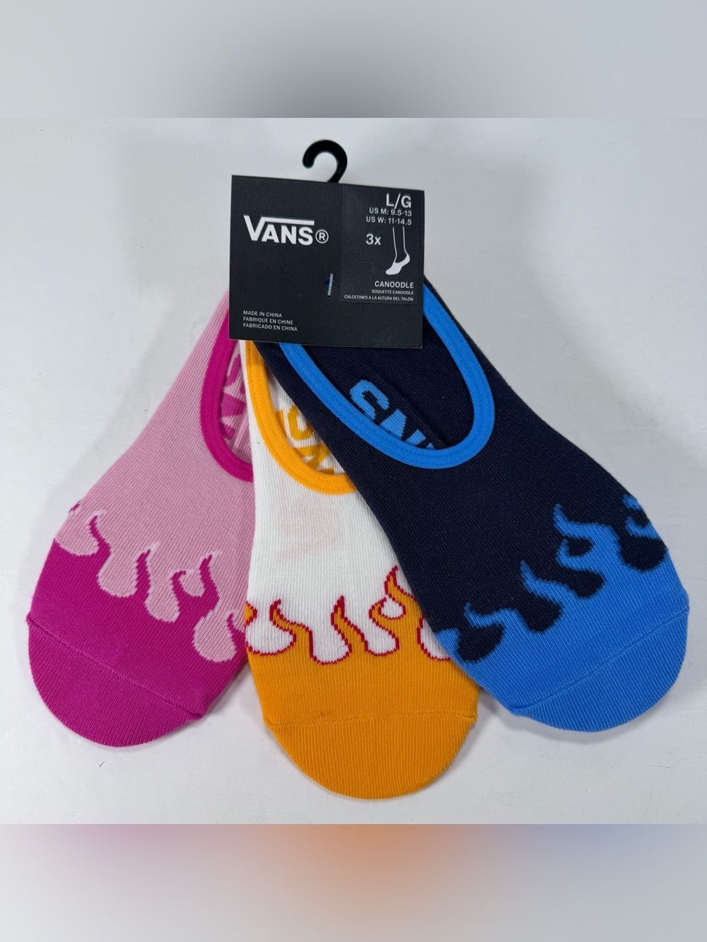 Vans No Show Canoodle Socks 3 pack Blue White Pink Men Size 9.5-13/Large